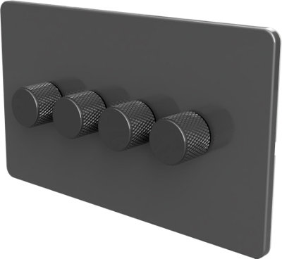 Flat Trailing Edge 2 Way  LED Dimmer Switch Rotary Push On/Off for Dimmable LED and Halogen Lights   - Grey 4-Gang