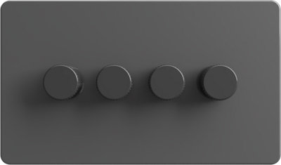 Flat Trailing Edge 2 Way  LED Dimmer Switch Rotary Push On/Off for Dimmable LED and Halogen Lights   - Grey 4-Gang