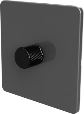 Flat Trailing Edge 2 Way  LED Dimmer Switch Rotary Push On/Off for Dimmable LED and Halogen Lights   - Grey/Black 1-Gang