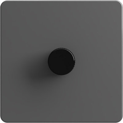 Flat Trailing Edge 2 Way  LED Dimmer Switch Rotary Push On/Off for Dimmable LED and Halogen Lights   - Grey/Black 1-Gang