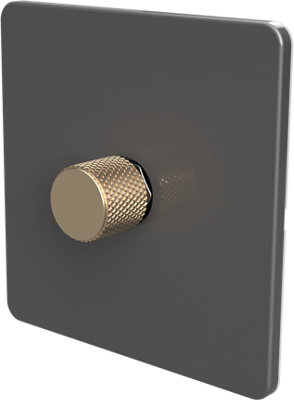 Flat Trailing Edge 2 Way  LED Dimmer Switch Rotary Push On/Off for Dimmable LED and Halogen Lights   - Grey/Brass 1-Gang