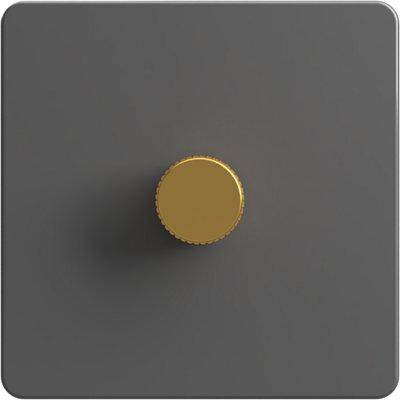 Flat Trailing Edge 2 Way  LED Dimmer Switch Rotary Push On/Off for Dimmable LED and Halogen Lights   - Grey/Brass 1-Gang