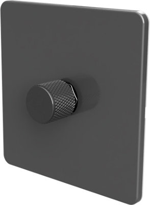 Flat Trailing Edge 2 Way  LED Dimmer Switch Rotary Push On/Off for Dimmable LED and Halogen Lights   - Grey/Grey 1-Gang