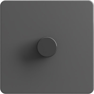 Flat Trailing Edge 2 Way  LED Dimmer Switch Rotary Push On/Off for Dimmable LED and Halogen Lights   - Grey/Grey 1-Gang