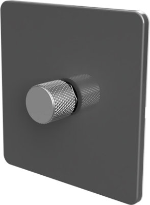 Flat Trailing Edge 2 Way  LED Dimmer Switch Rotary Push On/Off for Dimmable LED and Halogen Lights   - Grey/Silver 1-Gang