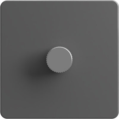 Flat Trailing Edge 2 Way  LED Dimmer Switch Rotary Push On/Off for Dimmable LED and Halogen Lights   - Grey/Silver 1-Gang
