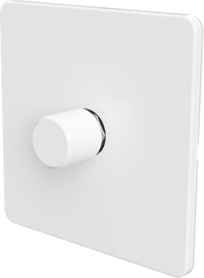 Flat Trailing Edge 2 Way  LED Dimmer Switch Rotary Push On/Off for Dimmable LED and Halogen Lights   - White 1-Gang