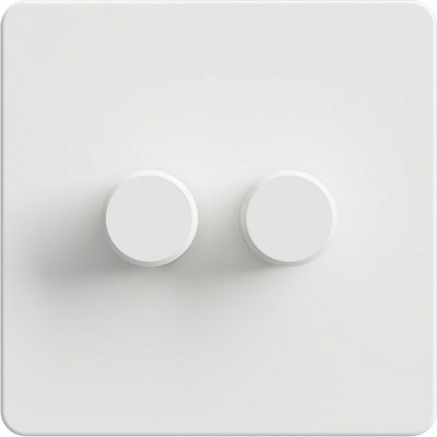 Flat Trailing Edge 2 Way  LED Dimmer Switch Rotary Push On/Off for Dimmable LED and Halogen Lights   - White 2-Gang