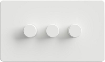 Flat Trailing Edge 2 Way  LED Dimmer Switch Rotary Push On/Off for Dimmable LED and Halogen Lights   - White 3-Gang