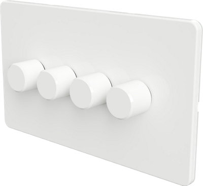 Flat Trailing Edge 2 Way  LED Dimmer Switch Rotary Push On/Off for Dimmable LED and Halogen Lights   - White 4-Gang