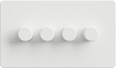 Flat Trailing Edge 2 Way  LED Dimmer Switch Rotary Push On/Off for Dimmable LED and Halogen Lights   - White 4-Gang