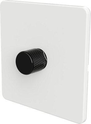 Flat Trailing Edge 2 Way  LED Dimmer Switch Rotary Push On/Off for Dimmable LED and Halogen Lights   - White/Black 1-Gang