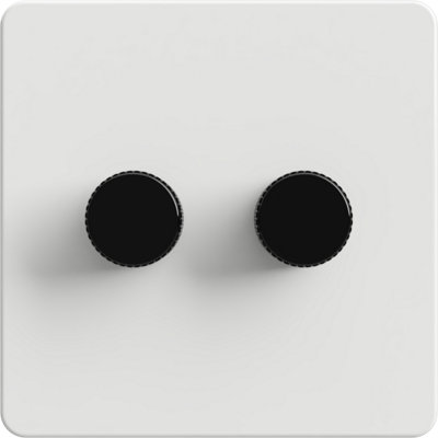 Flat Trailing Edge 2 Way  LED Dimmer Switch Rotary Push On/Off for Dimmable LED and Halogen Lights   - White/Black 2-Gang