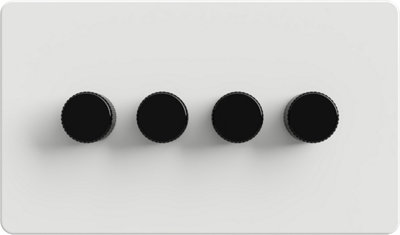 Flat Trailing Edge 2 Way  LED Dimmer Switch Rotary Push On/Off for Dimmable LED and Halogen Lights   - White/Black 4-Gang