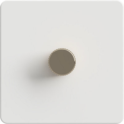 Flat Trailing Edge 2 Way  LED Dimmer Switch Rotary Push On/Off for Dimmable LED and Halogen Lights   - White/Brass 1-Gang
