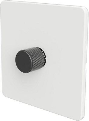 Flat Trailing Edge 2 Way  LED Dimmer Switch Rotary Push On/Off for Dimmable LED and Halogen Lights   - White/Grey 1-Gang