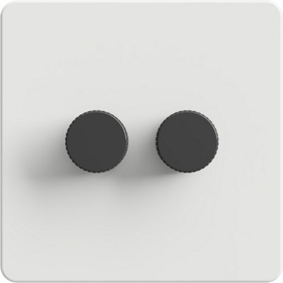 Flat Trailing Edge 2 Way  LED Dimmer Switch Rotary Push On/Off for Dimmable LED and Halogen Lights   - White/Grey 2-Gang
