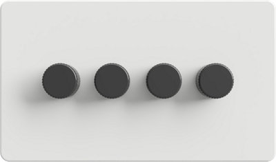 Flat Trailing Edge 2 Way  LED Dimmer Switch Rotary Push On/Off for Dimmable LED and Halogen Lights   - White/Grey 4-Gang
