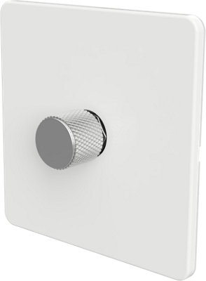 Flat Trailing Edge 2 Way  LED Dimmer Switch Rotary Push On/Off for Dimmable LED and Halogen Lights   - White/Silver 1-Gang
