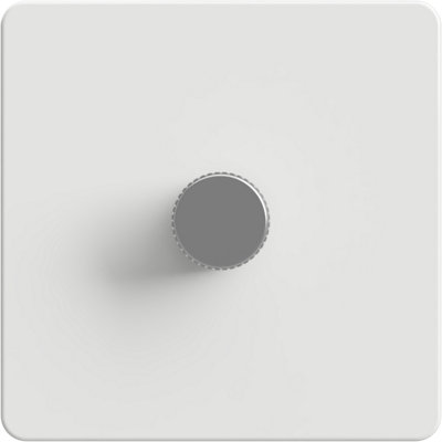 Flat Trailing Edge 2 Way  LED Dimmer Switch Rotary Push On/Off for Dimmable LED and Halogen Lights   - White/Silver 1-Gang