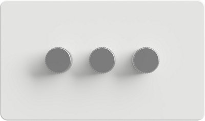 Flat Trailing Edge 2 Way  LED Dimmer Switch Rotary Push On/Off for Dimmable LED and Halogen Lights   - White/Silver 3-Gang