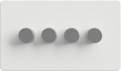 Flat Trailing Edge 2 Way  LED Dimmer Switch Rotary Push On/Off for Dimmable LED and Halogen Lights   - White/Silver 4-Gang
