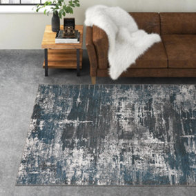 Flatweave New York Abstract Chenille Rug in Grey and Blue 100x200cm