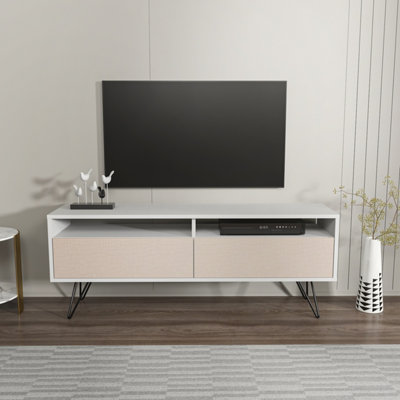 Flay Modern Tv Stand Tv Unit -White&Beige