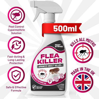 Flea Killer Spray 500ml Fast Acting Non-Staining Indoor & Outdoor Use ...