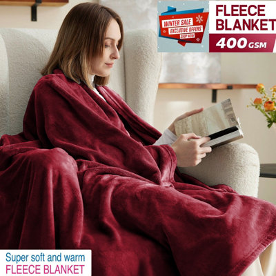 Fleece Blanket Soft Cozy Mink Blanket 400GSM Extra Large Super King Size  Sofa Bed Throw Red Travel Blankets