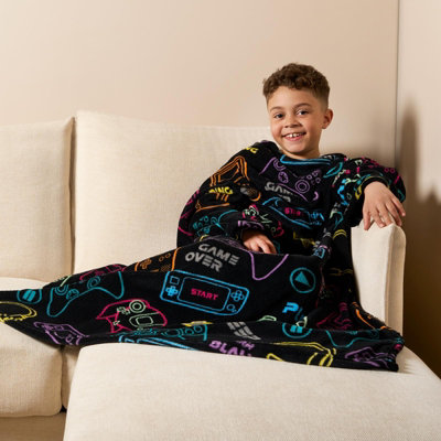 Fleece Blanket with Sleeves Gaming Supersoft Warm Plush Wearable Warm Throw DIY at B Q