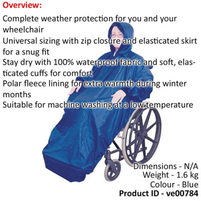 Fleece Lined Wheelchair Mac with Sleeves - Waterproof Fabric - Machine Washable