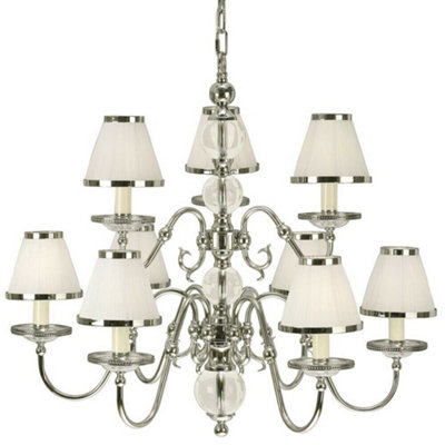 Flemish Ceiling Pendant Chandelier Polished Nickel & White Shades 5 Lamp Light