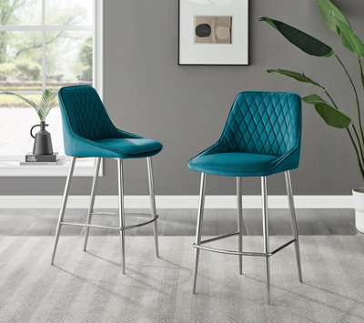 Blue velvet bar best sale stools with silver legs