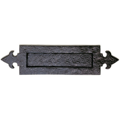 Fleur de Lys Design Letterbox Plate 250mm Fixing Centres Black Antique Finish