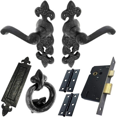 Fleur de LYS Door Fittings Handle, with Iron Letter Box Plate, Cylinder Pull