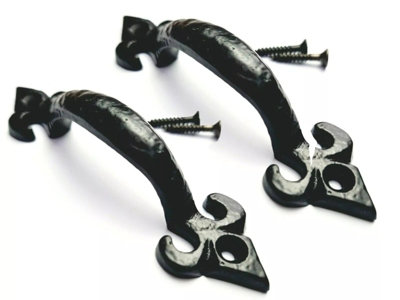 Fleur De Lys Pull Handle 100mm Black Cast Iron Door Handle Vintage Rustic Cabinet & Drawer Pull Cupboard Gate Barn door handle x 2