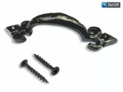Fleur De Lys Pull Handle 100mm Black Cast Iron Door Handle Vintage Rustic Cabinet & Drawer Pull Cupboard Gate Barn door handle x 2