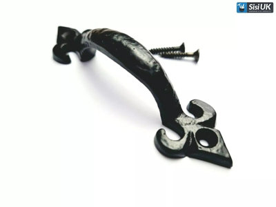 Fleur De Lys Pull Handle 100mm Black Cast Iron Door Handle Vintage Rustic Cabinet & Drawer Pull Cupboard Gate Barn door handle x 2
