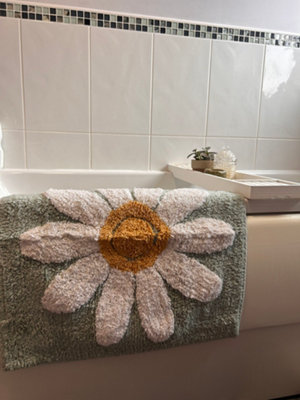 Fleur Shower Mat 50x50cm Teal with White Flower