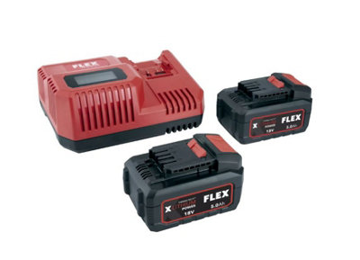 Flex 10.8/18V Rapid Charger & 2X 18V 5Ah Li Ion Batteries With Charge Indicator