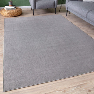Flex Collection Low Pile Rugs Solid Design in Silver 1000S DIY at B&Q