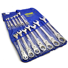 Flexi Head Large Ratchet Ring Spanner Wrench Set 13pc (8mm - 32mm) Metric