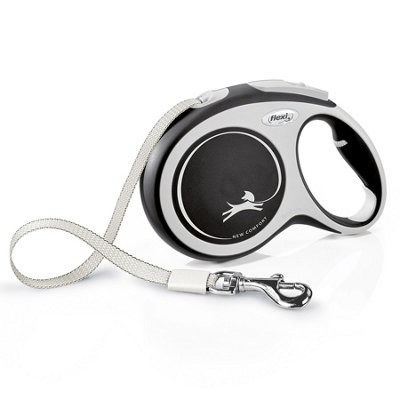 Flexi New Comfort Tape L Grey & Black 8m Retractable Dog Lead up to 50kgs