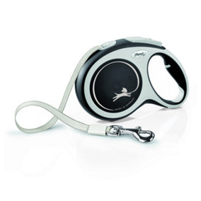 Flexi New Comfort Tape L Grey & Black 8m Retractable Dog Lead up to 50kgs