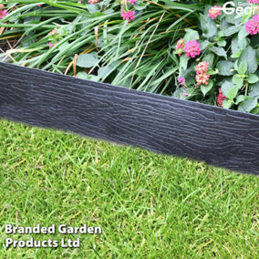 Flexible and Durable Plastic Garden Border Edging 10m Rolls 12.5cm Tall Easy Installation, Woodgrain Texture (Black)