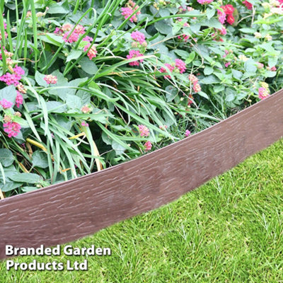 Flexible and Durable Plastic Garden Border Edging 10m Rolls 12.5cm Tall Easy Installation, Woodgrain Texture (Brown)