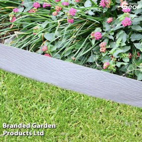 Flexible and Durable Plastic Garden Border Edging 10m Rolls, 12.5cm Tall, Easy Installation, Woodgrain Texture (Grey)