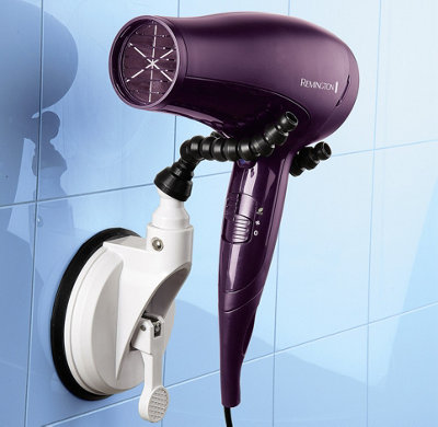 Flexible Bathroom Suction Holder with 2 Adjustable Arms for Shower Head or Hairdryer - Measures H29cm