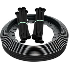 Flexible Black  Garden Edging Border 10m Complete with 20 Securing Pegs Perfect Flower Beds Lawns and Pavement Design 40mm High